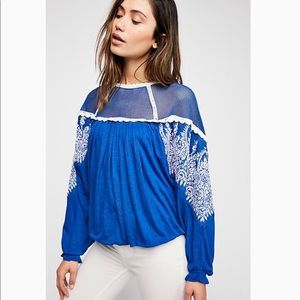 Free People Carly Embroidered Dolman Mesh Shirt